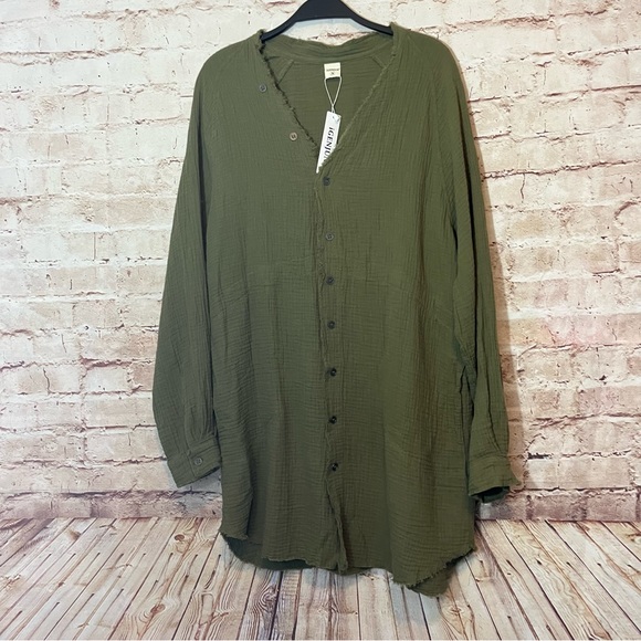 NWT IGenjun Olive long sleeve button down size small - Picture 9 of 11